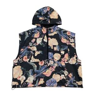 Under‎ Armour Womens L Floral Hooded Windbreaker Vest Black Pink Golf NWOT